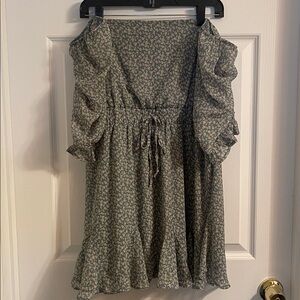 Off-The-Shoulder Green Floral Dress